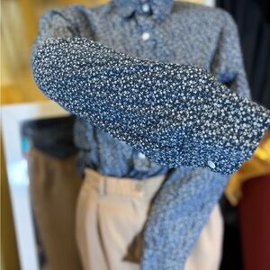 J. Crew Blue and White Floral Casual Shirt